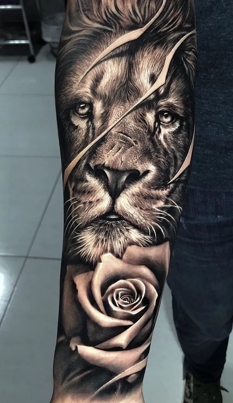 lion head tattoo original idea man forearm