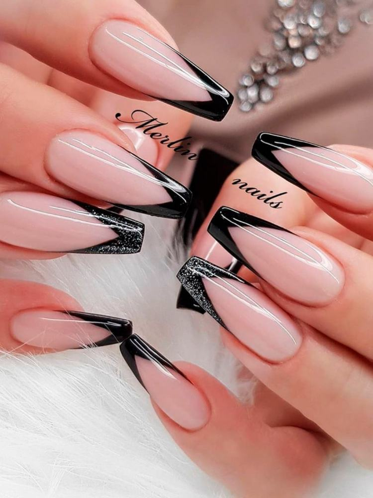 long nails french manicure black version prom official event look
