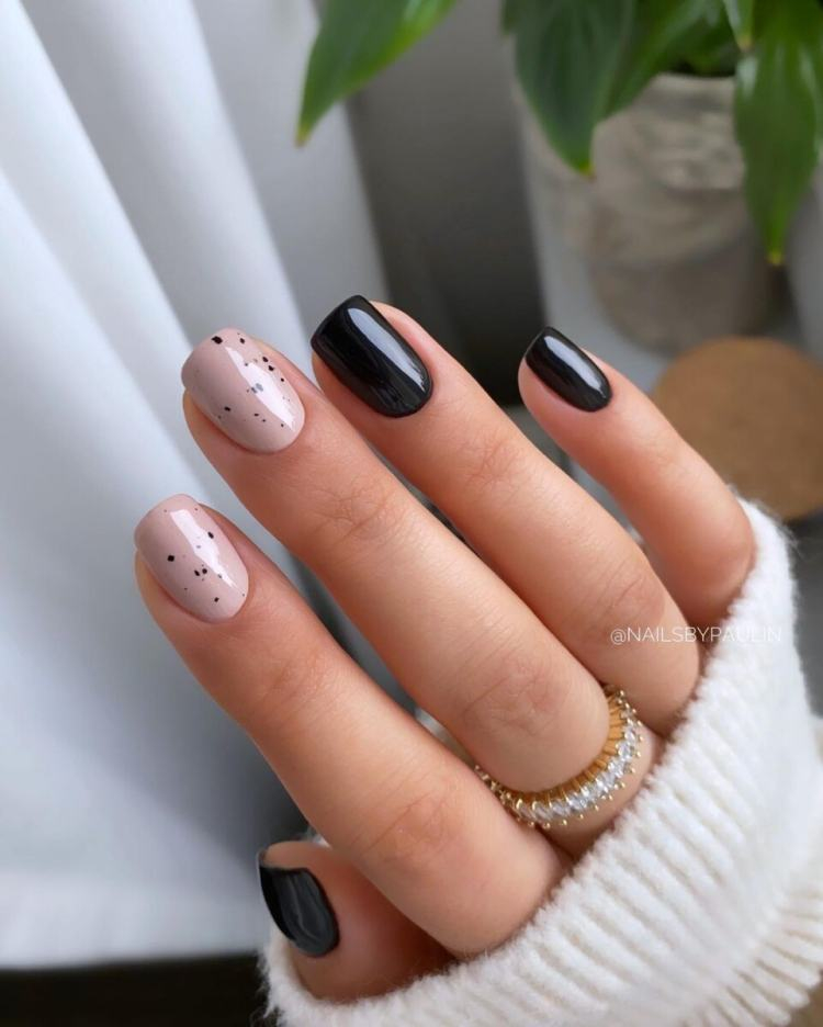 neutral color black manicure simple design