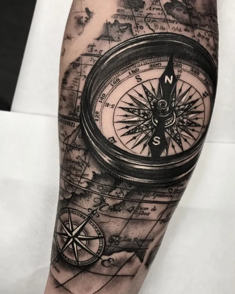 original compass tattoo forearm men