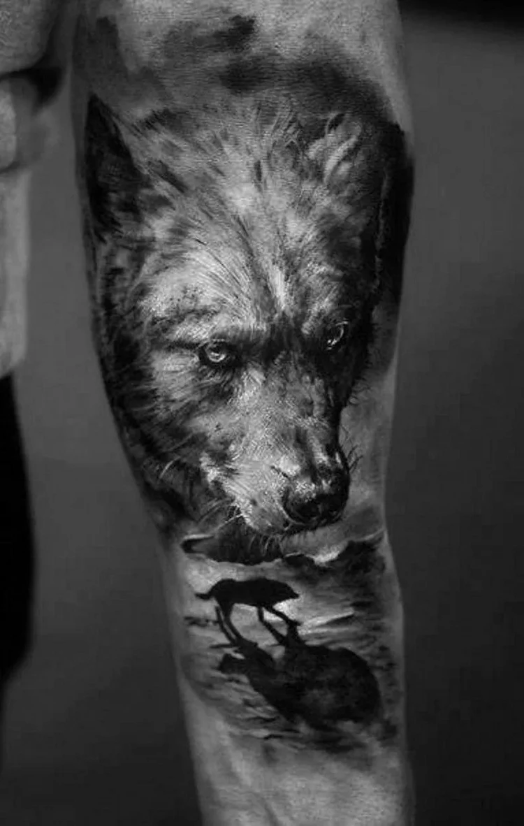 original tattoo design man forearm wolf head