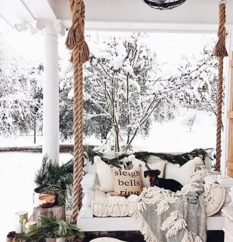 outdoor veranda swing cozy winter blankets and pillows how to decorate this christmas