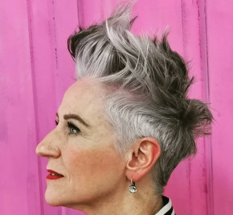 pixie cut woman 50 years old gray hair
