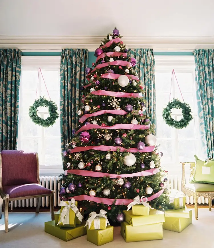 purple pink and gold christmas tree ornaments how to combine and decorate in 2022