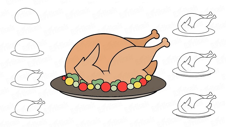 roasted turkey thanksgiving how to create this drawing step by step