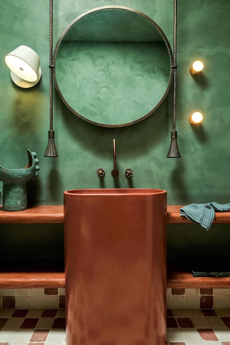 saturated colors and earthy nuances bathroom trends 2023 focus on sustainable building materials