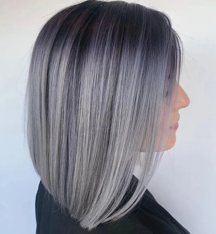 straight medium hair with root fade_ root fade highlights