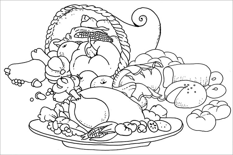 thanksgiving dinner traditional coloring page for kids and adults