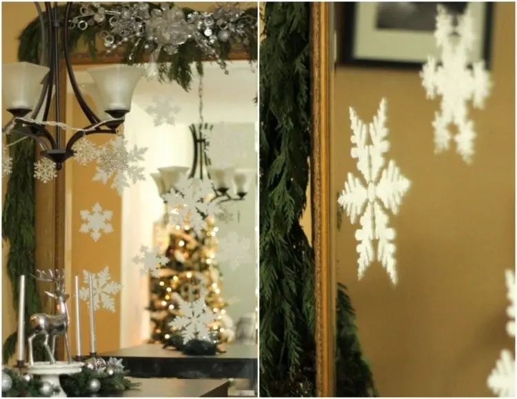 decoración navideña de invierno para espejos y pegatinas de ventanas copos de nieve cómo decorar este año 2022 bricolaje fácil