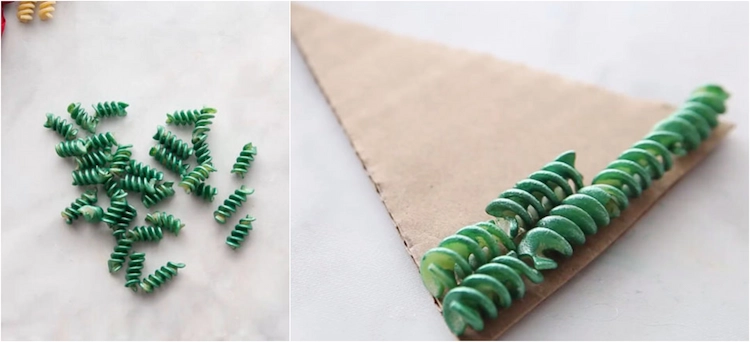 DIY pasta Christmas trees craft ideas for kids