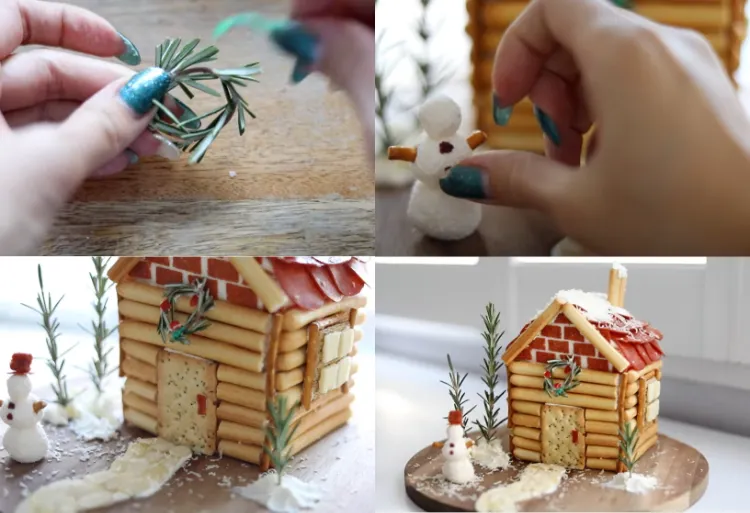 DIY savory gingerbread house Christmas finger food edible table decorations