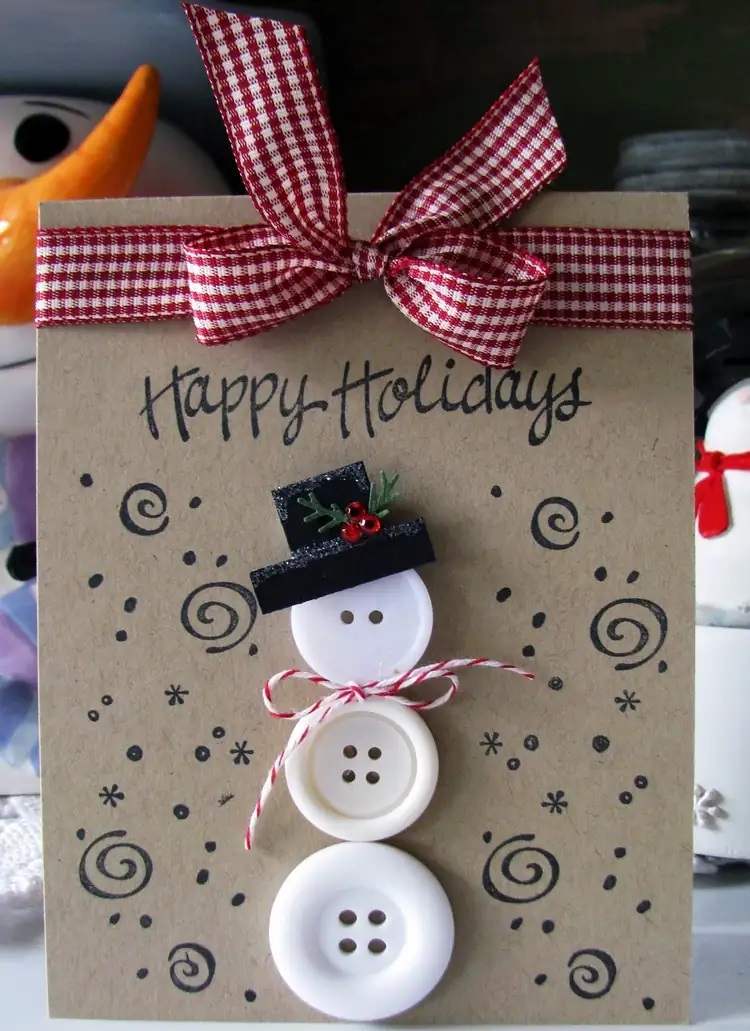 DIY snowman christmas card with buttons easy to make creative art and craft