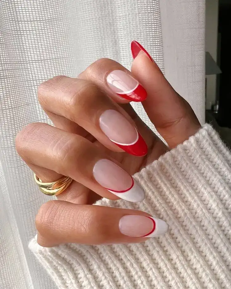 French manicure Christmas in red and white nail art minimalist