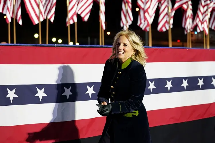 Jill Biden outfits velvet coat trends 2022 fashion inspiration women over 60 holiday clothes