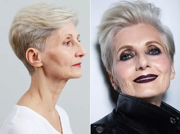 Long and short pixie haircut for women over 60