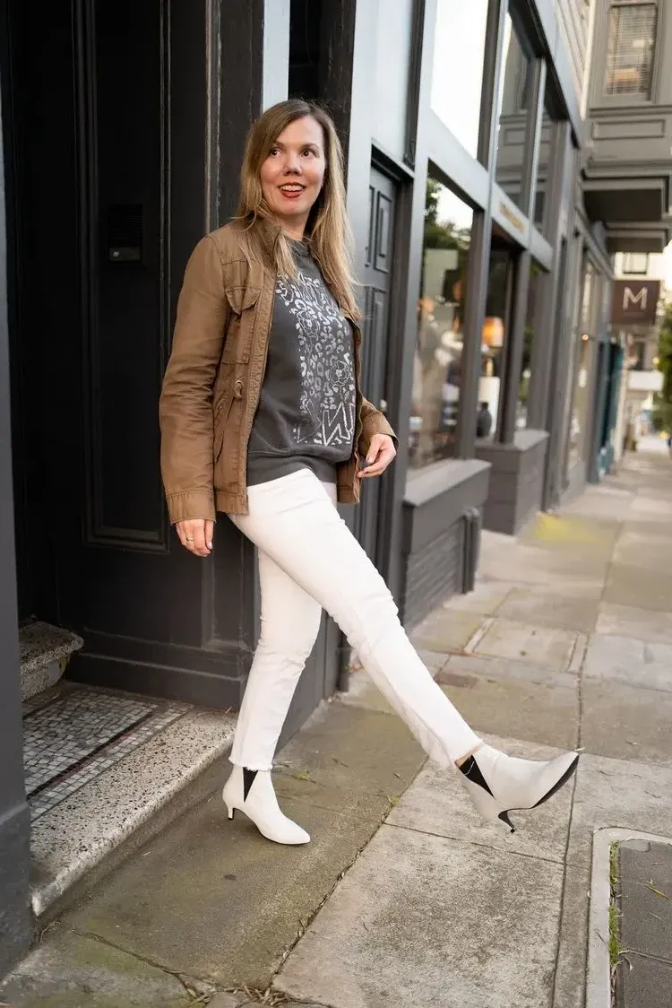 Shoe Trends Winter 2023 How to wear white ankle boots white straight leg jeans