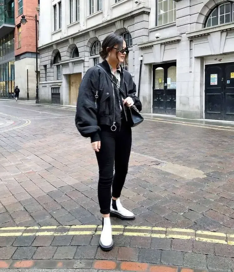 Shoe trends winter 2023 Chelsea boots with a bomber jacket