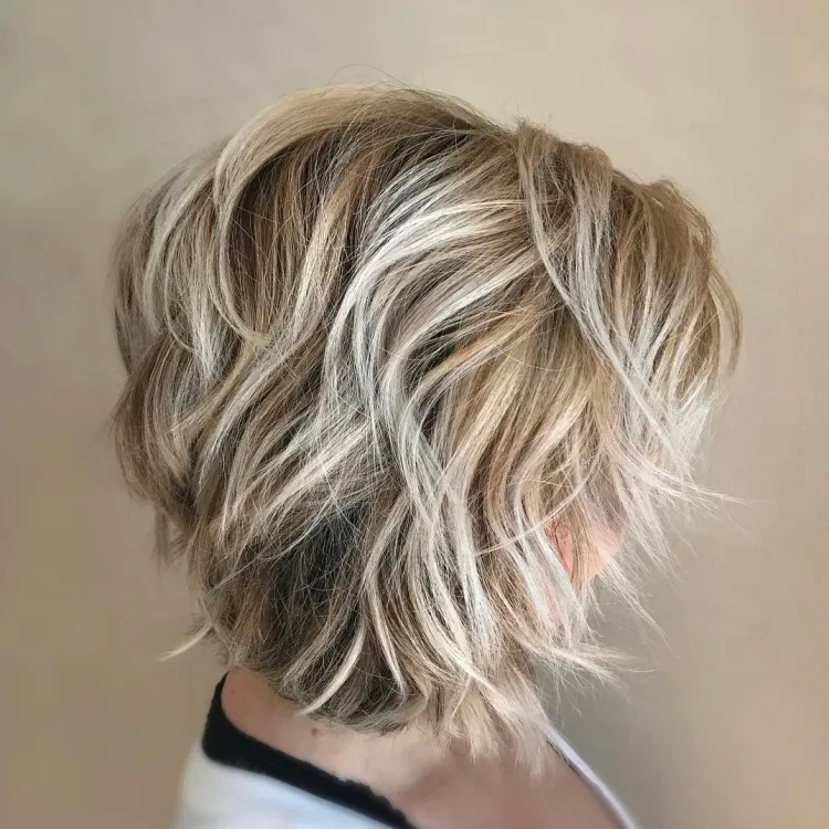 a line bob blonde balayage technique messy look