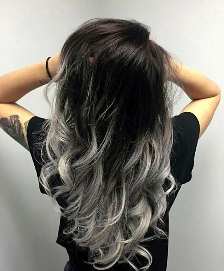 black and grey ombre long curled hair different techniques