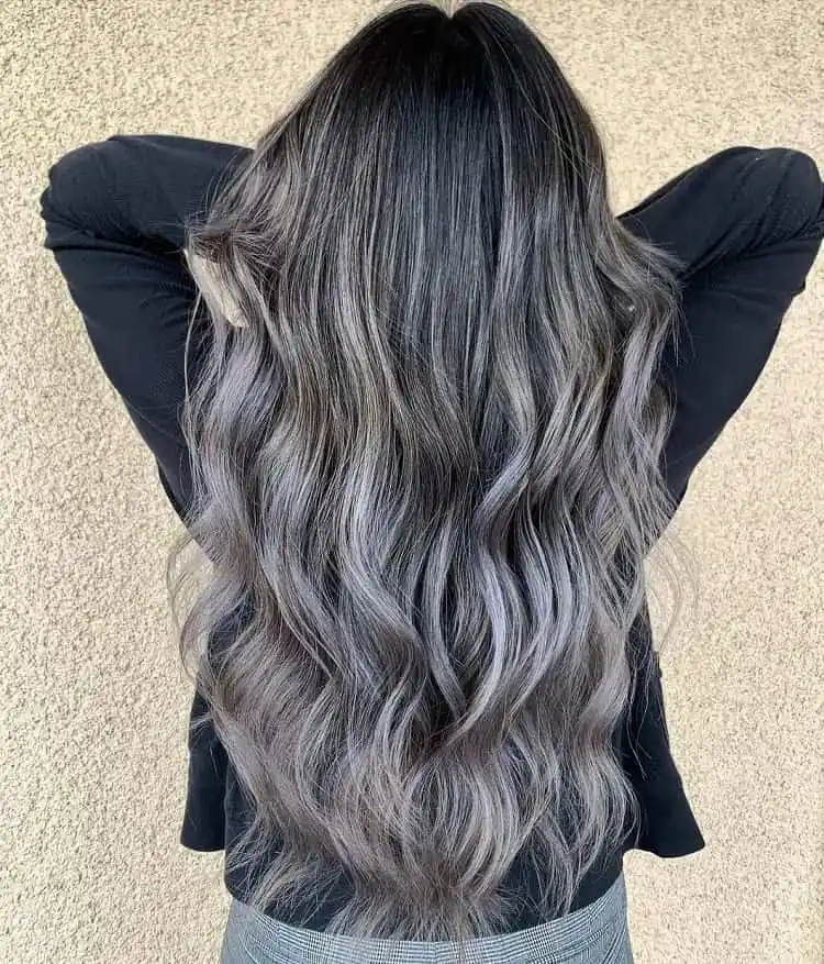 cabello negro con mechas grises en cabello negro