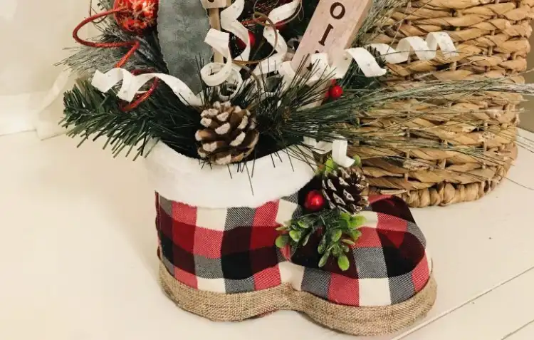 christmas boot made of fabric soda bottle cardboard cotton jute strip