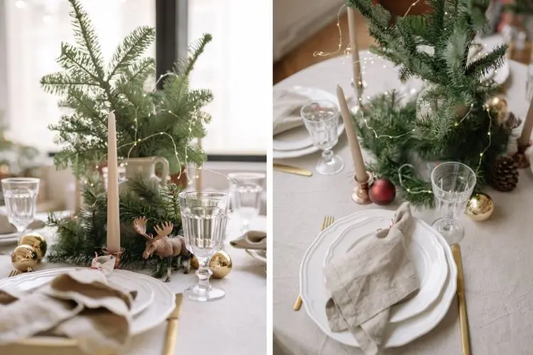 christmas centerpiece decoration ideas for round tables fairy lights trendy