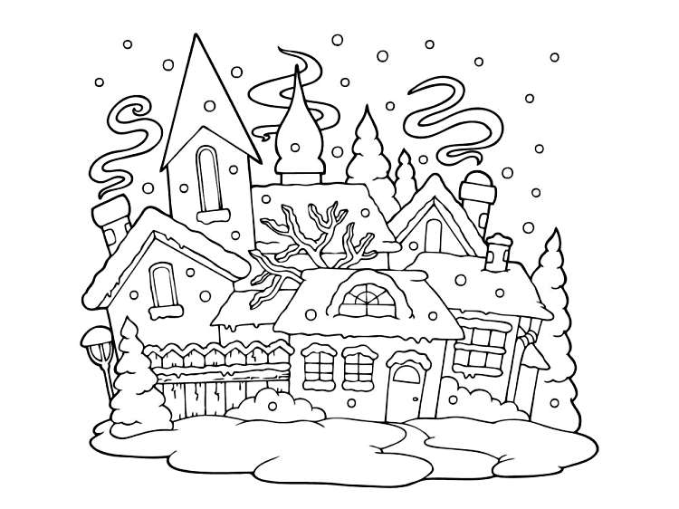 christmas fairy village smoke roofs windows snowfall trees
