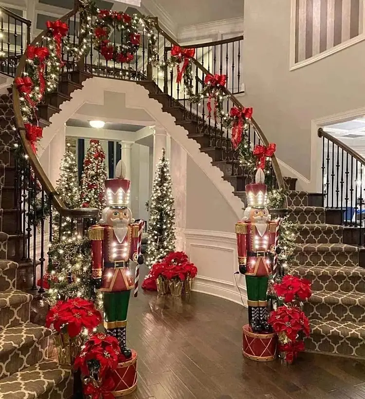 navidad escalera decoración bola adornos calcetines regalos luces de hadas ambiente festivo