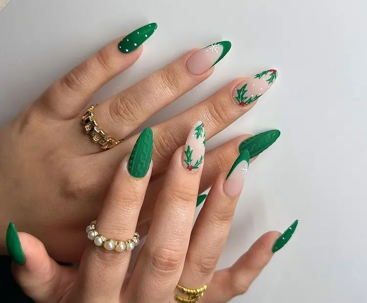 christmas sweater nails green mistletoe design decoration trendy art