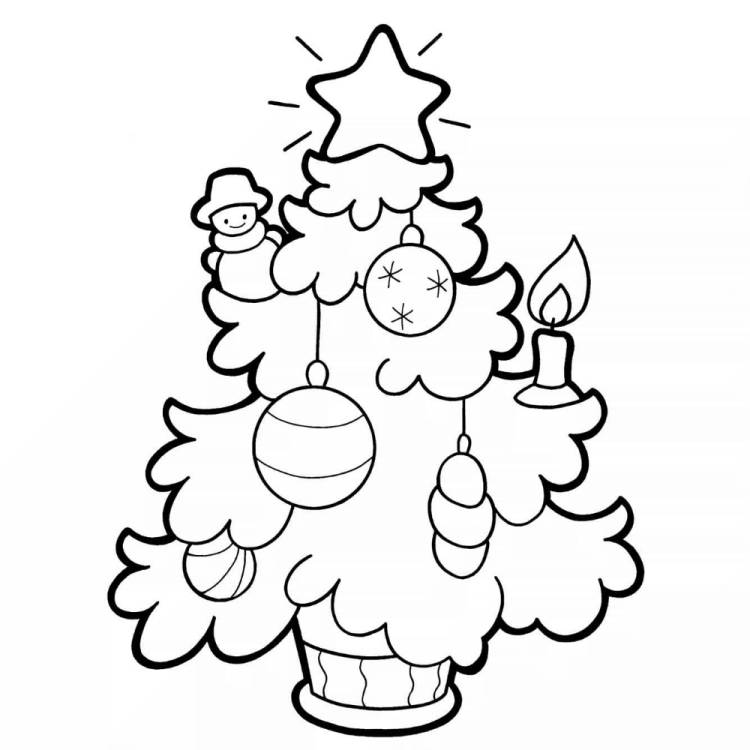christmas tree with a star and ornaments candle little toys festive spirit coloring page for kids