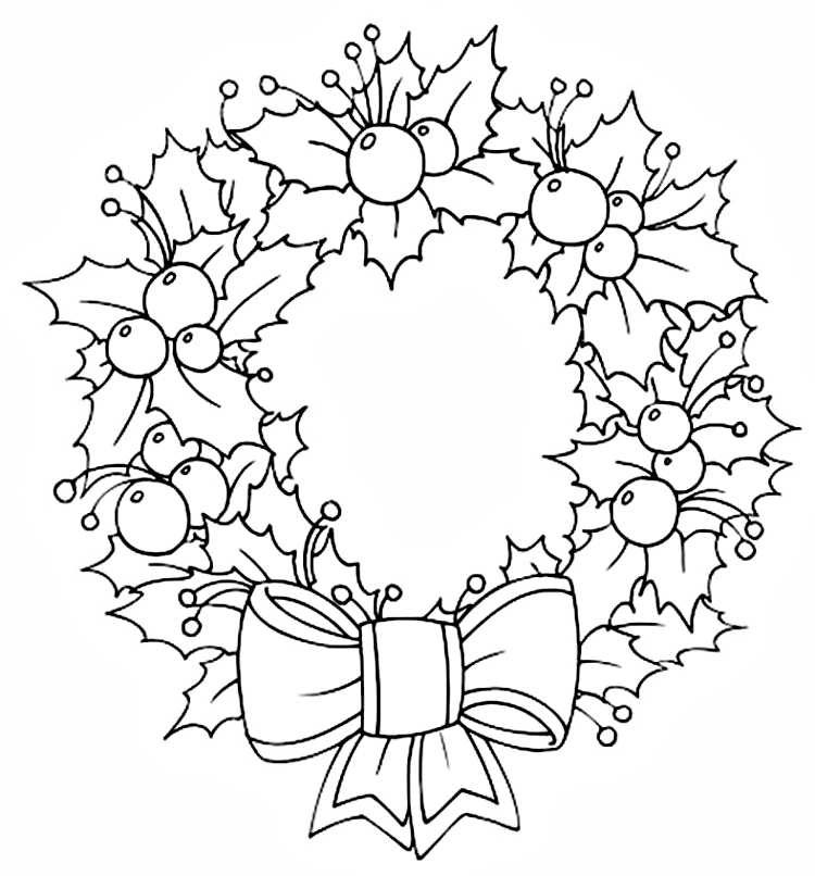 christmas wreath for coloring easy children's coloring sheets ribbon greenery