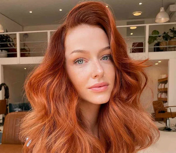 copper red color melt long voluminous wavy hair gorgeous look
