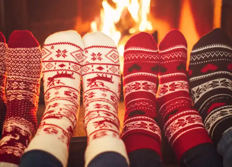 cozy warm christmas socks perfect for christmas present white red different ornaments elements