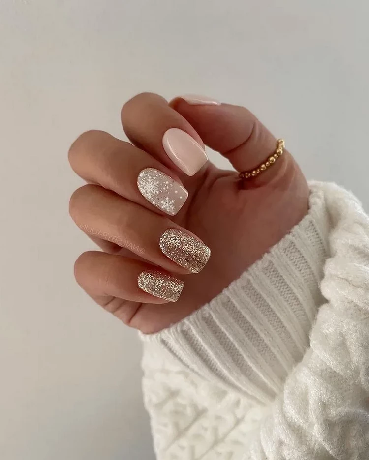 easy christmas nail art with neutral colors