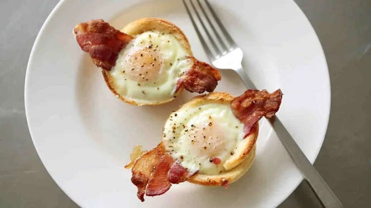 egg and bacon toast cups with hard cheese tasty breakfast idea