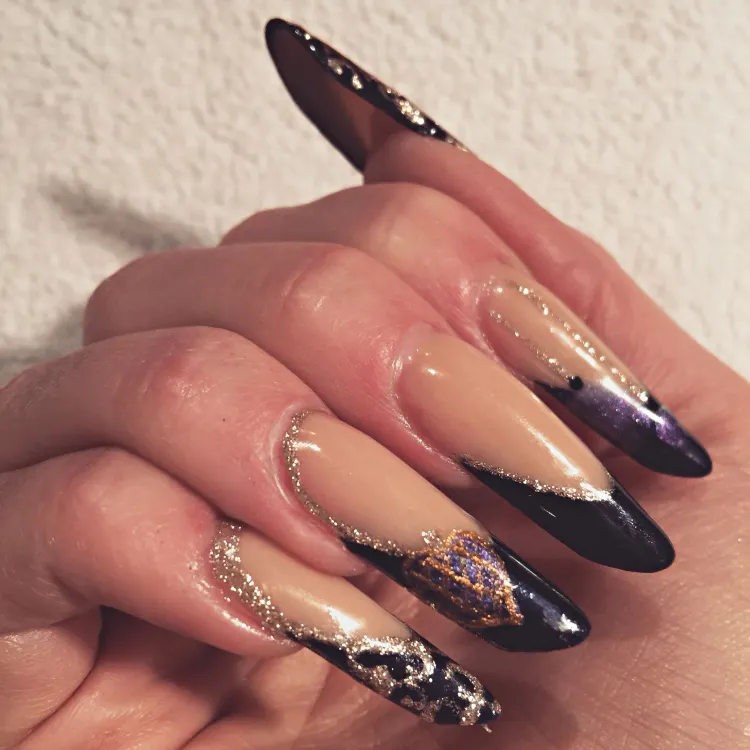 extremely long gothic nails for christmas eve winter nail design festive glitter nail polish