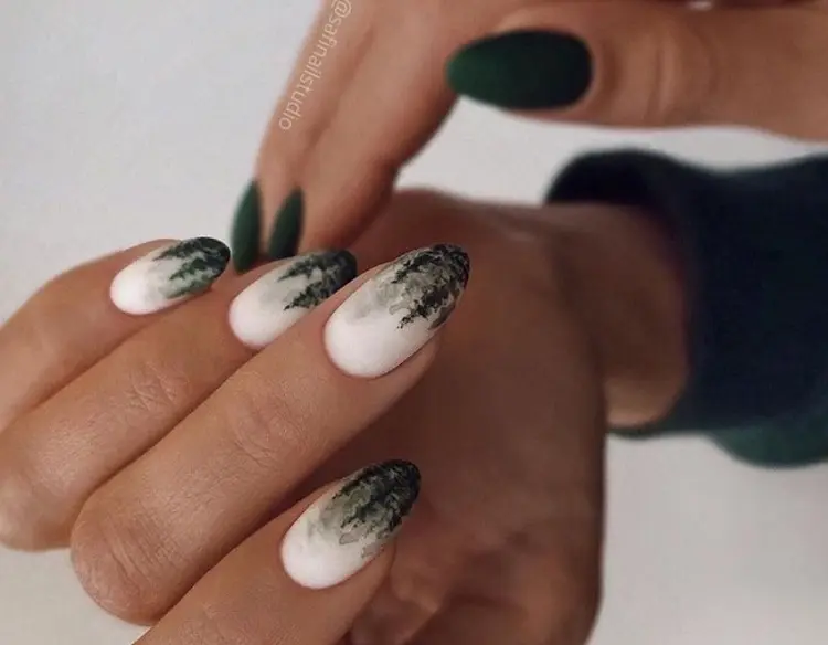 forest green nails trends christmas what manicure to do in 2022 chic white color