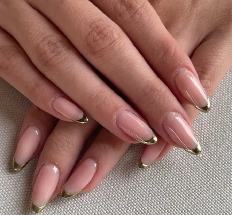 french chrome nails trendy gold long manicure design art
