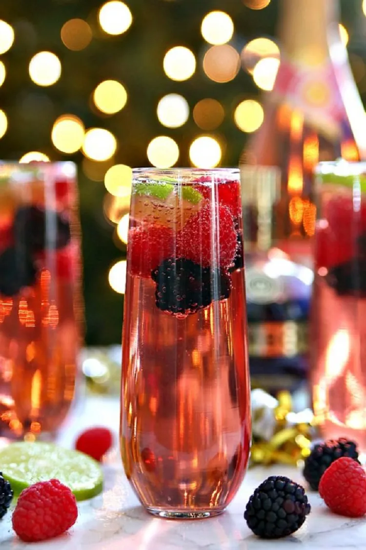 fruity new years eve cocktail with champagne
