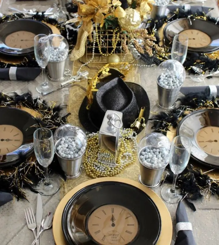 decoración de fiesta de año nuevo de oro y plata para mesa fácil de hacer DIY