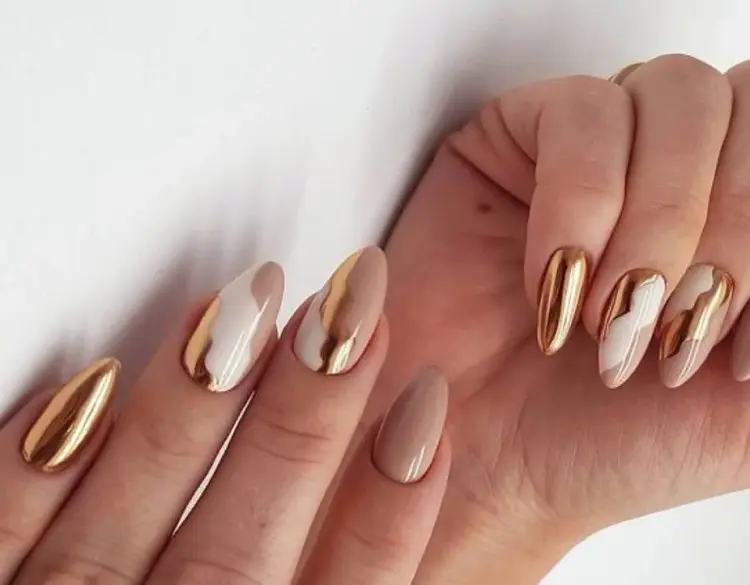 golden chrome nail art and design new years eve ideas