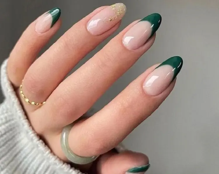 green french nails with gold foil manicure ideas for 2023