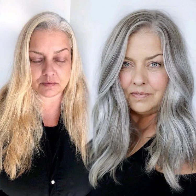 grey balayage with layers_how to look younger with grey hair