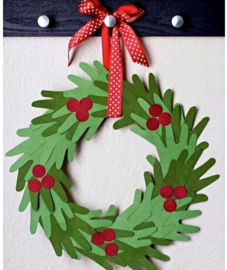 handprint christmas wreath craft idea for children hand outlines bow small ornaments