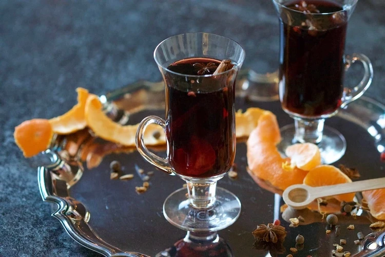 homemade mulled wine with oranges and spices