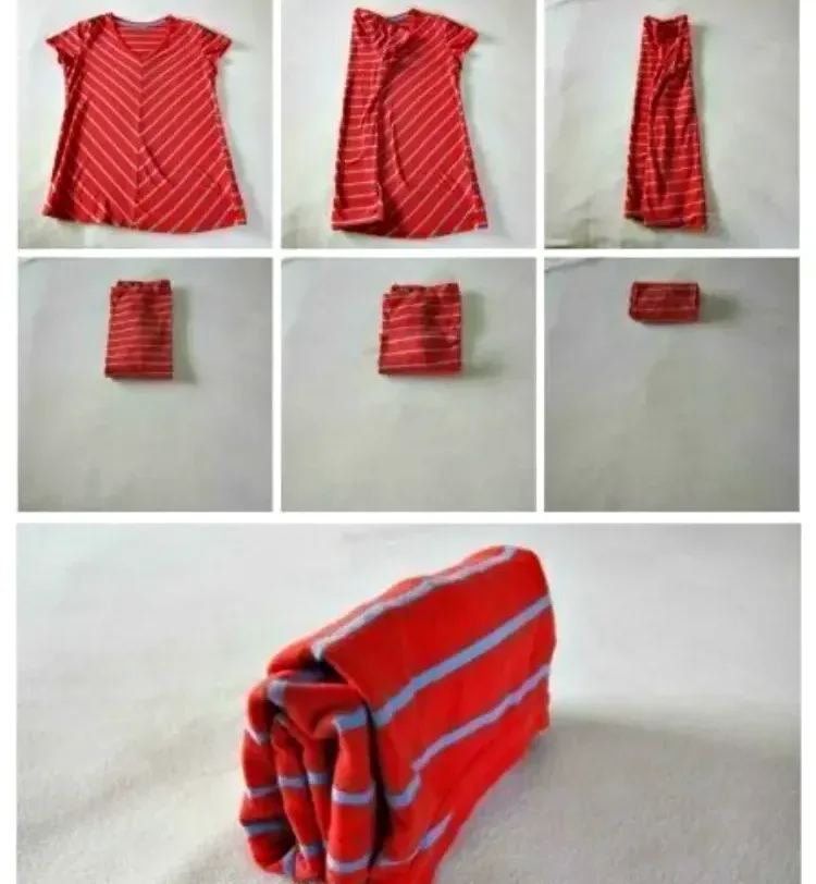 cómo doblar vestidos estilo marie kondo forma rectangular vestido rojo doblar ropa de bebé
