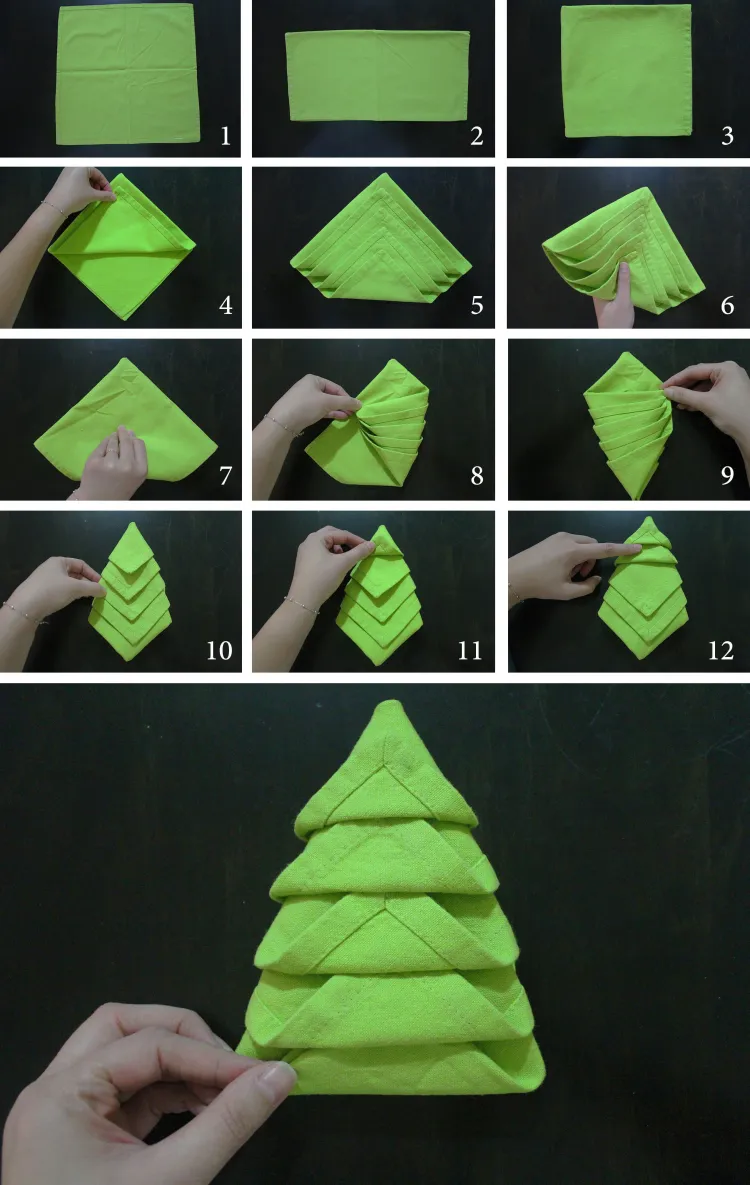 how to make christmas tree napkin step by step follow for easy making tutorial