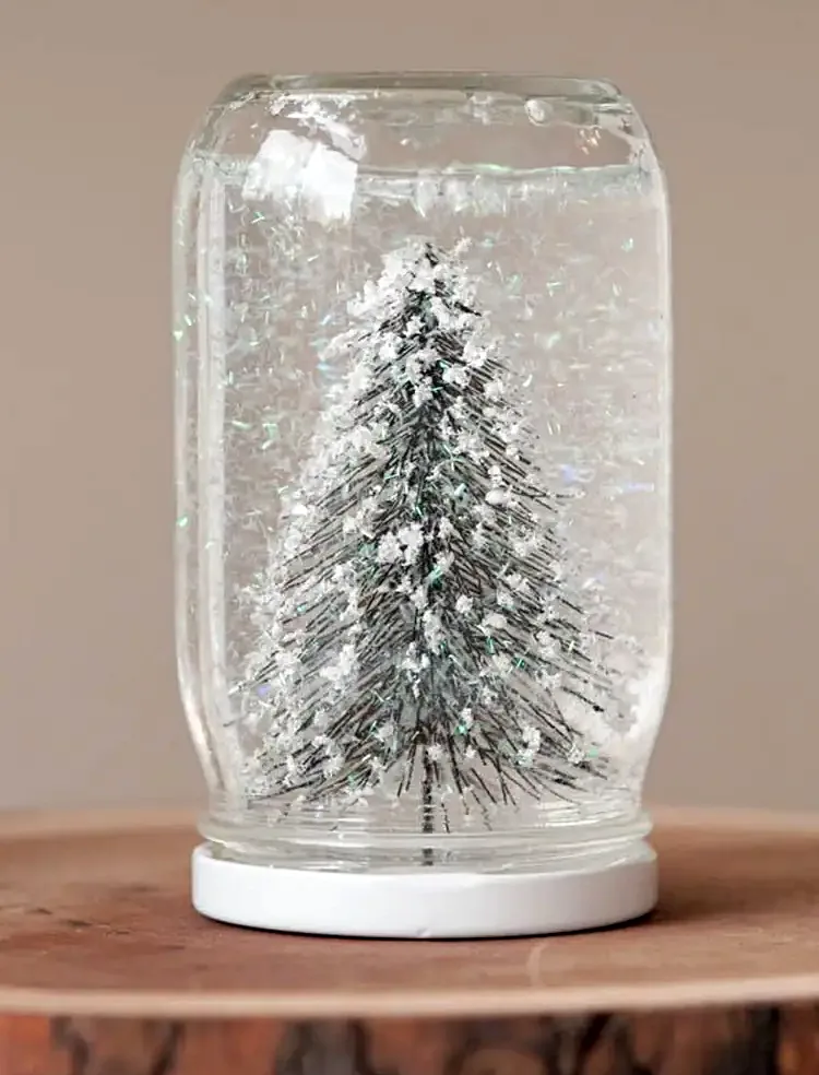 jar full of magic diy snow globe tree waterproof glue glycerine distilled water artificial snowflakes and small figurines