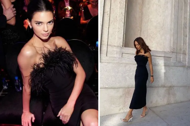 kendall jenner feathers dress long and black new years eve party outfit ideas how to look chic