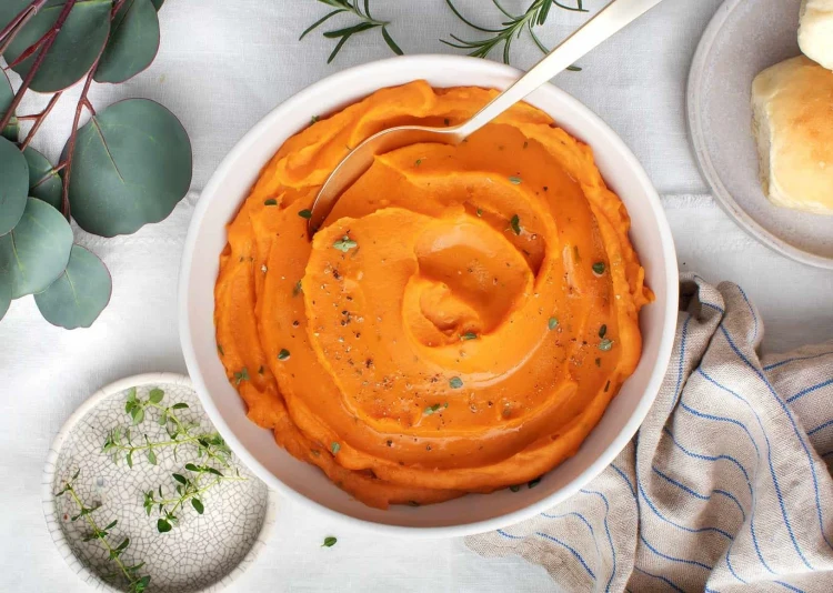 mashed sweet potatoes butter bay leaf rosemary heavy cream